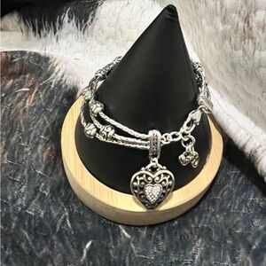 Brighton Multistrand Silver Bead Bracelet w/rhinestones